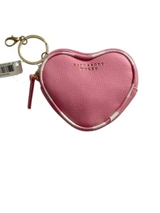 Bath & Body Works Pink Heart Gingham Mini Coin Bag Wallet Keychain Zippered Gold - Picture 1 of 5