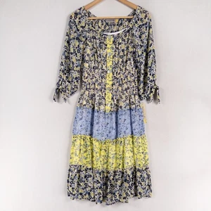 Figueroa & Flower Midi Dress Sz Small Floral Tiered Button Front Smocked Peasant - Picture 1 of 9