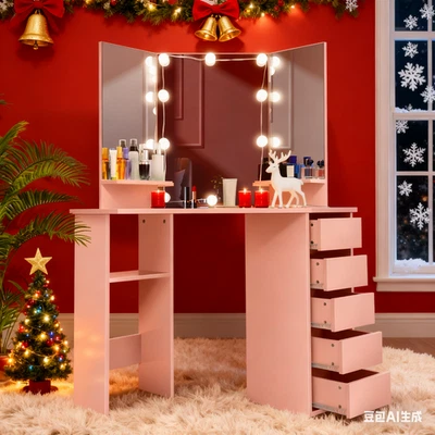 Conjunto de 3 penteadeira espelho foading economia de espaço 5 gavetas vaidade💖 - Imagem 1 de 4