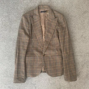 Polo Ralph Lauren Brown Checked Wool Blazer Suit Jacket UK 10 Womens Exc Cond - Picture 1 of 13