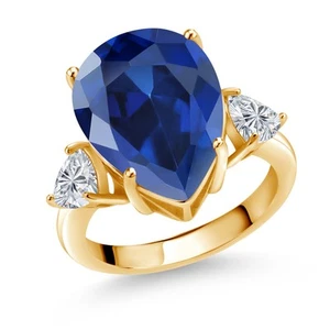 10.94 Ct Created Sapphire Lab Grown Diamond 18K Yellow Gold Plated Silver Ring - Picture 1 of 5