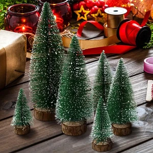 6pcs Green Bottle Brush Trees Mini Artificial Christmas Tree Village Sisal Decor - Picture 1 of 6
