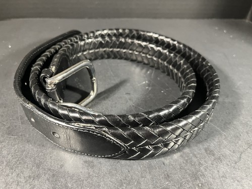 Cintura abito COACH nera INTRECCIATA taglia 38 pelle F66104 fibbia argento A14 101 6 cm