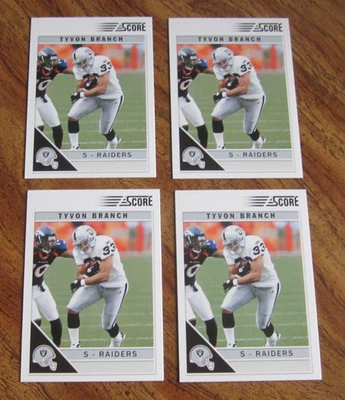 Tyvon Branch Lot of 4 2011 Score #216 Trading Cards NFL Football Oakland Raiders - Image 1 of 2