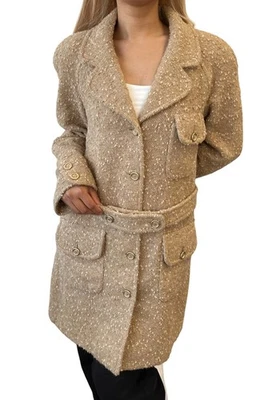 CHANEL Vintage 01A CC Logo Tweed Alpaca Blazer Coat Jacket #38 Light Brown - Image 1 of 4