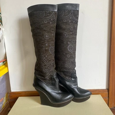 Stella McCartney Knee High Boots Vintage Y2K Tapestry 38 Vegan Leather - Image 1 of 4