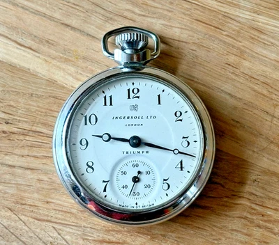 1961 Ingersoll Triumph pocket watch for men, ticks well, vintage patina - Image 1 of 4