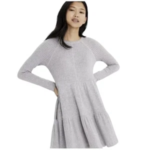 American Eagle Dress Womens Small Ribbed Long Sleeve Tiered Knit Mini Casual - Picture 1 of 12