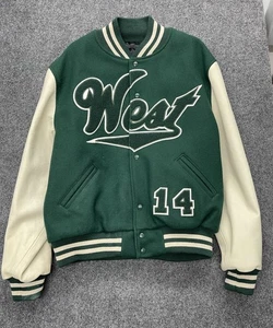 Chaqueta de bombardero universitaria vintage de mezcla de lana verde hecha en EE. UU. para hombre talla XL “The West” 14 - Imagen 1 de 23
