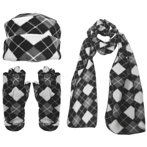 Set invernale donna a quadri 3 pezzi in pile guanti sciarpa cappello - Foto 1 di 17