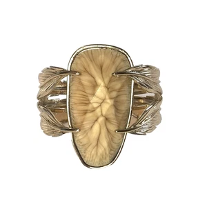Vintage Lucite Clamper Armband 80’s Chic Bold Gold Tone Wrapped Leaf Hinge Chunky - Bild 1 von 9