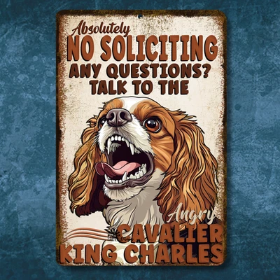 Cavalier King Charles No Soliciting Sign Perro Divertido Metal Hombre Cueva Lata Exterior Foto 1 de 4