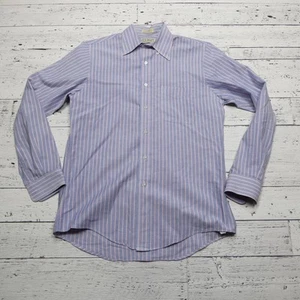 Vintage LL Bean Shirt Mens 15-34 Blue Pink Stripe Button Down Made USA 90s - Picture 1 of 6