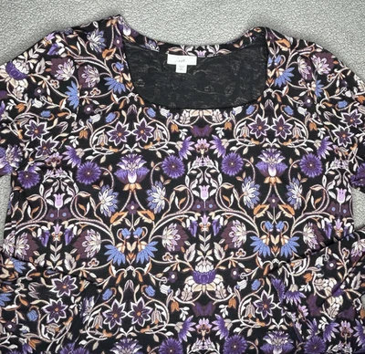 Camisa Jill Mujer Mediana Alta Negra Púrpura Floral Túnica Top Manga Larga Boho Foto 1 de 4