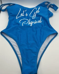 Ladies Retro Let's Get Physical Inspired High Cut One Piece Swimsuit S - Picture 1 of 10