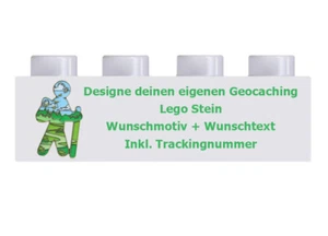 Original Lego® Stein mit Wunschtext / Bild Geocaching trackbar Geocoin Geschenk - Bild 1 von 1