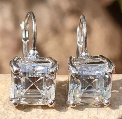 6 Ct Treated Certified Off White Diamond Solitaire Dangler Earrings. 925 Silver - Image 1 of 4