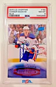 2015-16 UPPER DECK OVERTIME CONNOR McDAVID ROOKIE SP BLUE #180 PSA 8 OILERS