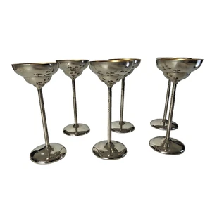 Likörset sechs Likör Schälchen aus Metall Jugendstil um 1900 innen vergoldet - Picture 1 of 7