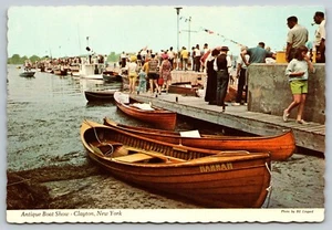 CLAYTON NY RARE Antique Boat Show New York rowboats pier unused vtg Postcard A14 - Picture 1 of 2