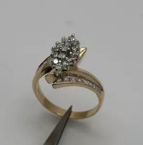 10KT Two-Tone Gold Diamond Cluster Ring Size 10 6.4g - Picture 1 of 10