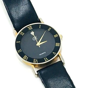 Wristwatch Signed N Black and Gold Roman Numeral Dial Quartz with Jewel Working - Picture 1 of 9