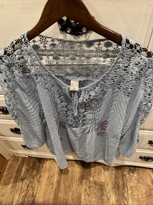 Nila Light Blue XXL Lace And Sheer Top NWT - Picture 1 of 8