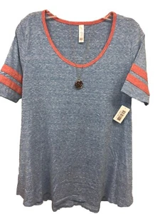 NWT LuLaRoe Small Blue with Pink Trim Ringer Rayon Blend Perfect Tee - Picture 1 of 7