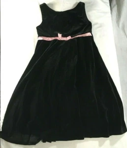 My Michelle Girl's Black Velvet Dress Size 8 Sleeveless Pink Bow - Picture 1 of 10