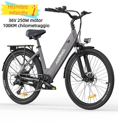 HILLMILES Bici Elettrica Per 26"250W Bicicletta Elettrica 7 Velocità Per Pendolari Urbani