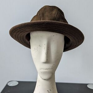 Vintage HUSH PUPPIES Trilby Hat Headwear Brushed Pig Skin Hat Brown  Size 6 5/8 