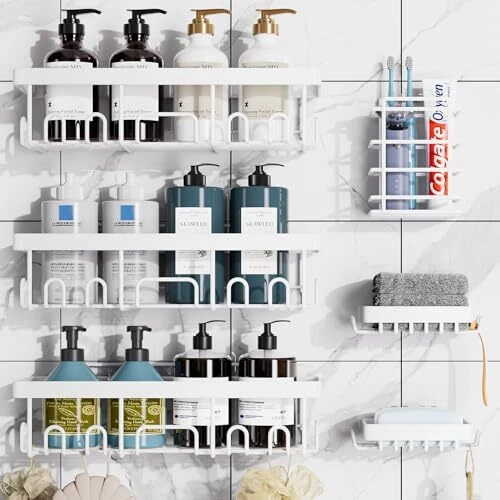 Veken 6-Pack 6-Piece Set for Master Bathroom(Rustproof Upgrade) D. White