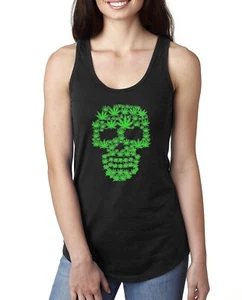 Pot Leaf Skull Marijuana 420 Ladies Racerback Tank Top - Picture 1 of 10