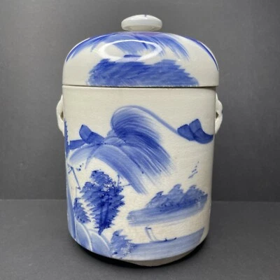 Antique 16th Century Ming Dynasty Chinese Ginger Jar Blue White Glaze Stoneware - Image 1 of 4