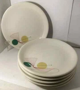4 Syracuse China Fanfare 7" Salad Plates Atomic Retro VTG MCM Art Deco Geometric - Picture 1 of 4