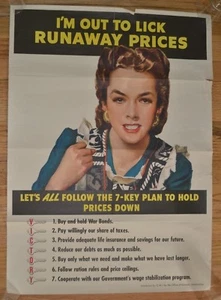 Original WW2 US Army WWII I'm Out to Lick Runaway Prices Propaganda Poster - Picture 1 of 3