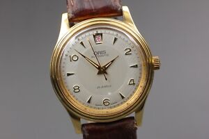 *Exc+5* Vintage ORIS 7445 Automatic Gold Silver Dial Date Swiss Made Men's Japan