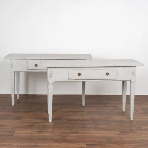 Pair, Antique Swedish Gustavian Style White Painted Console Side Tables, circa 1 Cover