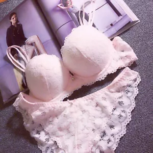 Damen-Spitzen-BH-Sets dick gepolsterte Unterstützung 2 Tassen hinzufügen Push Up Dessous Höschen Sets - Bild 1 von 42