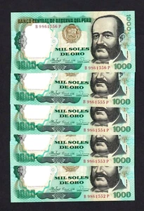 Peru 1000 Soles 1981 P-122  UNC wavy paper  x 5 - Picture 1 of 2