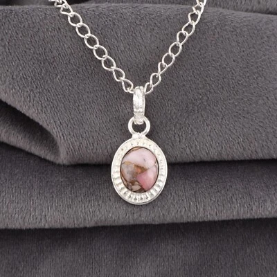 Delicado colgante de joyería hecha a mano de plata de ley 925 con piedras preciosas turquesa ópalo rosa Foto 1 de 4