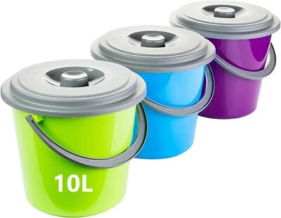 3er Set Putzeimer mit Deckel Kunststoff Eimer 10 Liter Eimer mit Griff 3 Farben - Bild 1 von 4