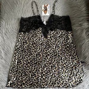 Elegant Moments Lingerie Womens Size 3X Brown Leopard Slip Floral Lace Pajamas - Picture 1 of 8