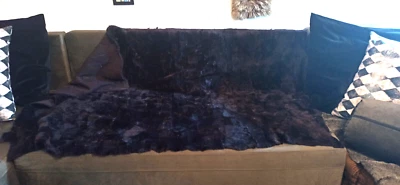 Sheepskin Shearling Blanket Warm & Soft Dark Purple Patchwork Suede Backing - Image 1 of 3