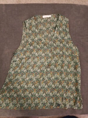 ПЫШНАЯ блузка женщин XL Sage зеленый цветочный без рукавов v-образным вырезом - Изображение 1 из 3