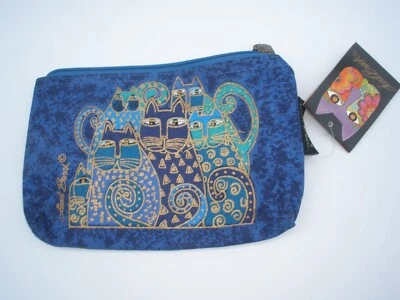Laurel Burch Vintage Cotton Canvas Makeup Bag Purse Blue Cats NWT - Image 1 of 3