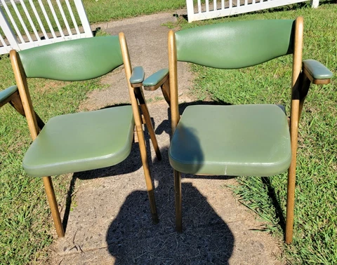 Set 2 Mid-Century Modern Folding Chairs Dining Coronet Wonderfold Norquist green Cover