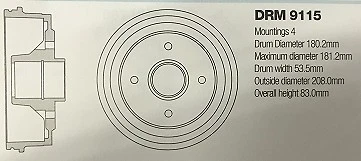 DRM9115 RENAULT CLIO/R5/R9/R11 ТОРМОЗНОЙ БАРАБАН - Изображение 1 из 1