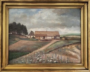 Oil painting. Ludvig Engman(1868-1935):”Flowerbed and farmhouse”(1932) - Picture 1 of 4