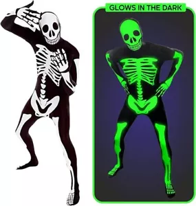 Adult Glow In the Dark Skeleton Morphsuit Mens Womens Halloween Costume Bodysuit - Picture 1 of 6